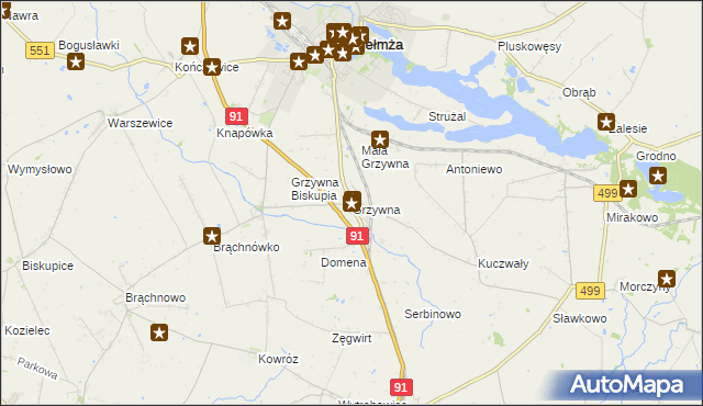 mapa Grzywna gmina Chełmża, Grzywna gmina Chełmża na mapie Targeo