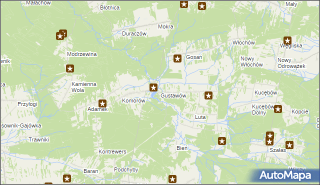 mapa Gustawów gmina Stąporków, Gustawów gmina Stąporków na mapie Targeo