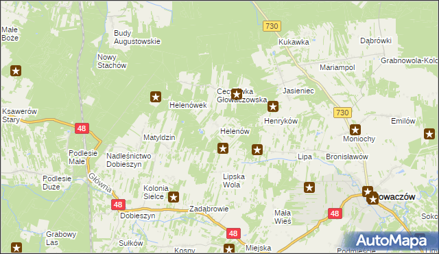 mapa Helenów gmina Głowaczów, Helenów gmina Głowaczów na mapie Targeo