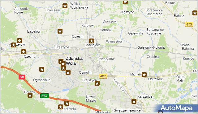 mapa Henryków gmina Zduńska Wola, Henryków gmina Zduńska Wola na mapie Targeo