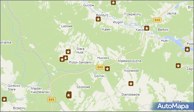 mapa Hucisko gmina Krasnobród, Hucisko gmina Krasnobród na mapie Targeo