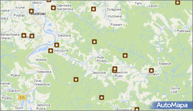 mapa Huta Poręby, Huta Poręby na mapie Targeo