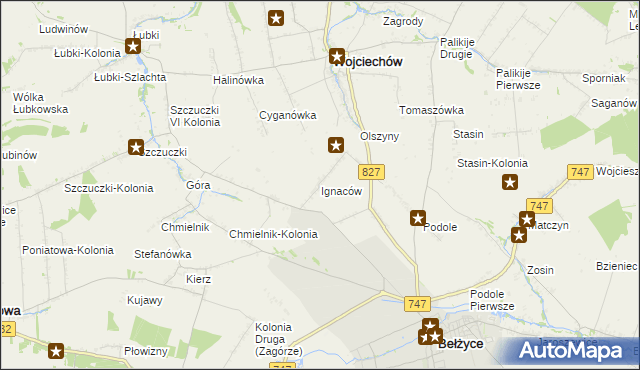 mapa Ignaców gmina Wojciechów, Ignaców gmina Wojciechów na mapie Targeo