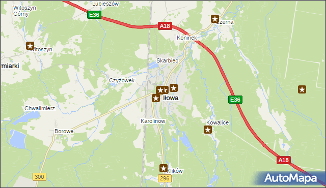 mapa Iłowa powiat żagański, Iłowa powiat żagański na mapie Targeo