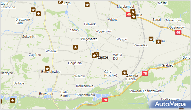 mapa Irządze powiat zawierciański, Irządze powiat zawierciański na mapie Targeo