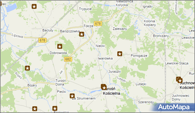 mapa Iwanówka gmina Turośń Kościelna, Iwanówka gmina Turośń Kościelna na mapie Targeo