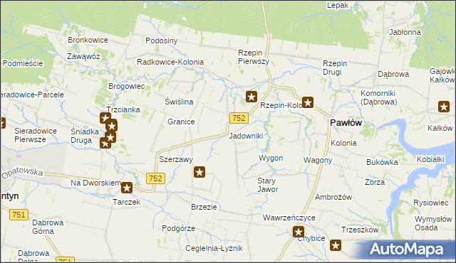 mapa Jadowniki gmina Pawłów, Jadowniki gmina Pawłów na mapie Targeo