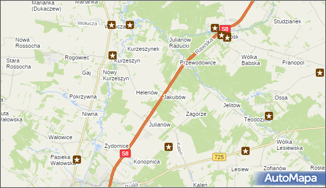 mapa Jakubów gmina Rawa Mazowiecka, Jakubów gmina Rawa Mazowiecka na mapie Targeo