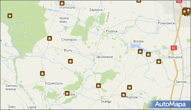 mapa Jakubowice gmina Byczyna, Jakubowice gmina Byczyna na mapie Targeo