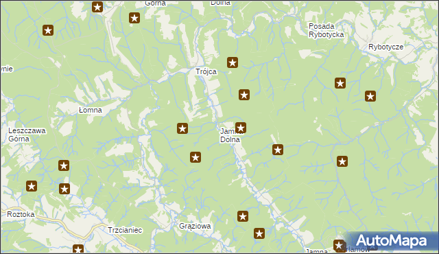 mapa Jamna Dolna, Jamna Dolna na mapie Targeo