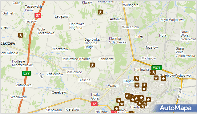 mapa Janiszew gmina Zakrzew, Janiszew gmina Zakrzew na mapie Targeo