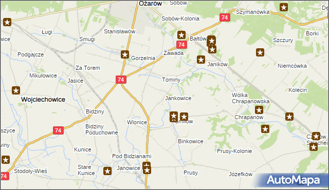 mapa Jankowice gmina Ożarów, Jankowice gmina Ożarów na mapie Targeo