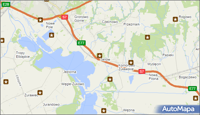 mapa Janów gmina Elbląg, Janów gmina Elbląg na mapie Targeo