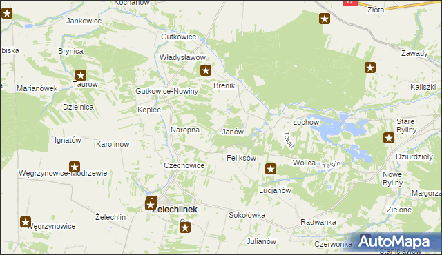 mapa Janów gmina Żelechlinek, Janów gmina Żelechlinek na mapie Targeo