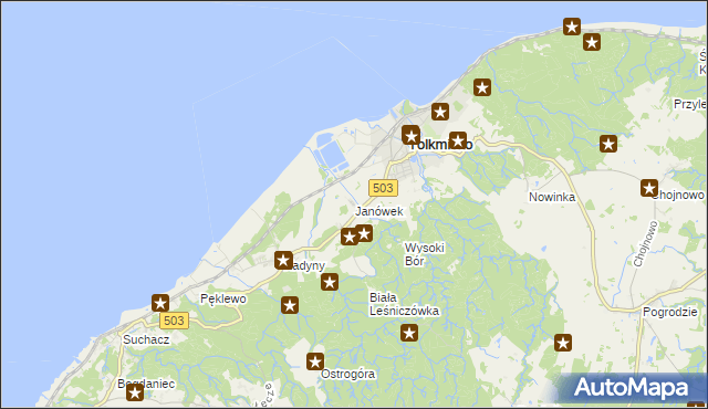 mapa Janówek gmina Tolkmicko, Janówek gmina Tolkmicko na mapie Targeo