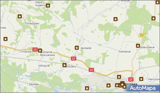 mapa Janowiec gmina Małomice, Janowiec gmina Małomice na mapie Targeo