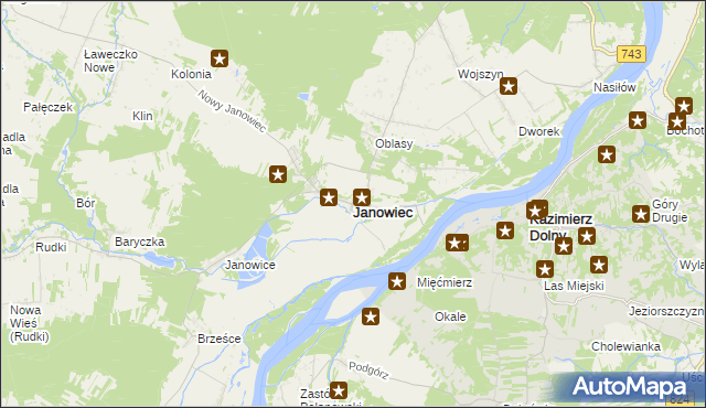 mapa Janowiec powiat puławski, Janowiec powiat puławski na mapie Targeo