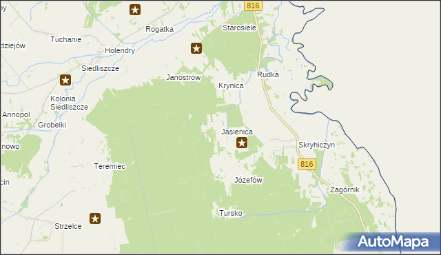 mapa Jasienica gmina Dubienka, Jasienica gmina Dubienka na mapie Targeo