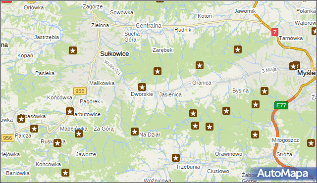 mapa Jasienica gmina Myślenice, Jasienica gmina Myślenice na mapie Targeo
