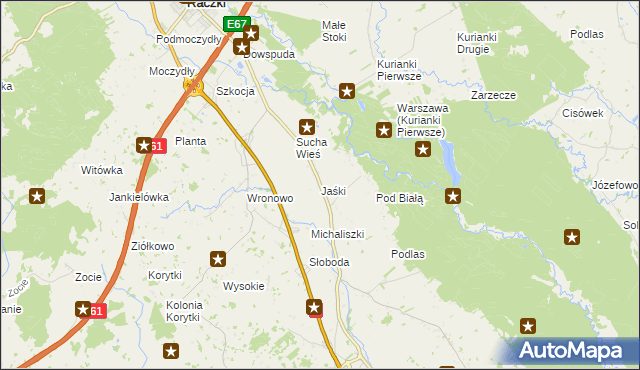 mapa Jaśki gmina Raczki, Jaśki gmina Raczki na mapie Targeo