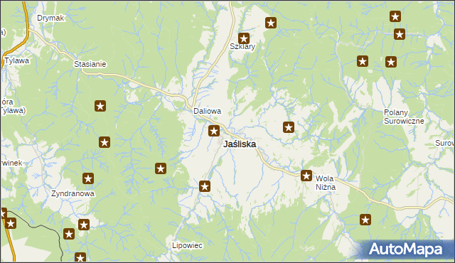 mapa Jaśliska, Jaśliska na mapie Targeo