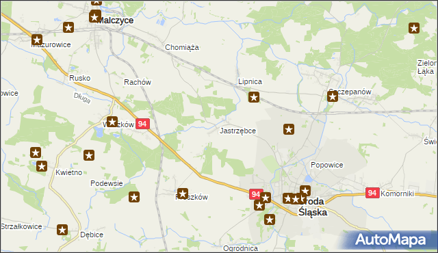 mapa Jastrzębce gmina Środa Śląska, Jastrzębce gmina Środa Śląska na mapie Targeo