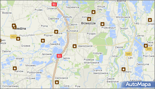 mapa Jawiszowice, Jawiszowice na mapie Targeo