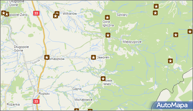 mapa Jaworek gmina Międzylesie, Jaworek gmina Międzylesie na mapie Targeo