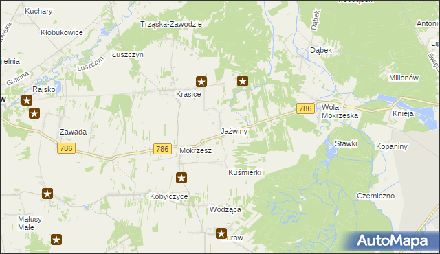 mapa Jaźwiny gmina Mstów, Jaźwiny gmina Mstów na mapie Targeo