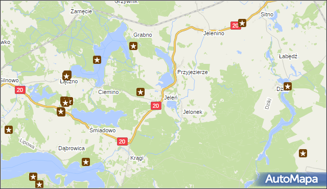 mapa Jeleń gmina Borne Sulinowo, Jeleń gmina Borne Sulinowo na mapie Targeo