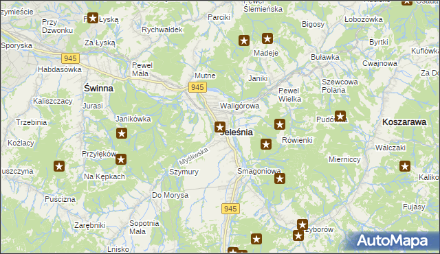 mapa Jeleśnia, Jeleśnia na mapie Targeo