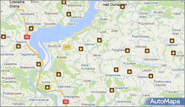 mapa Jelna gmina Gródek nad Dunajcem, Jelna gmina Gródek nad Dunajcem na mapie Targeo