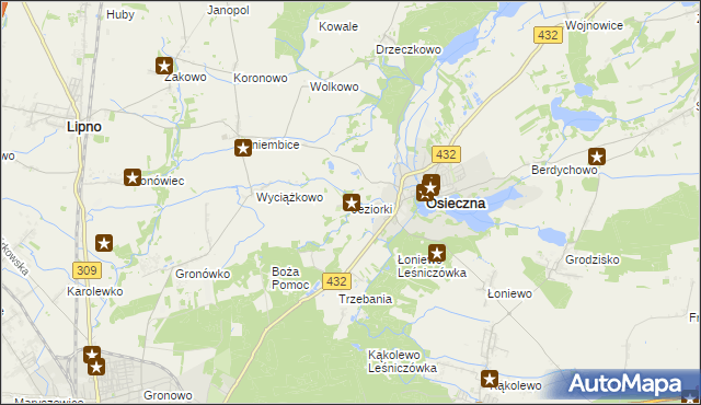 mapa Jeziorki gmina Osieczna, Jeziorki gmina Osieczna na mapie Targeo