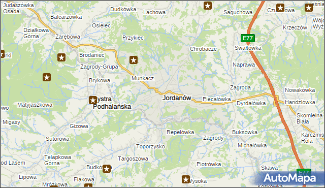 mapa Jordanów powiat suski, Jordanów powiat suski na mapie Targeo