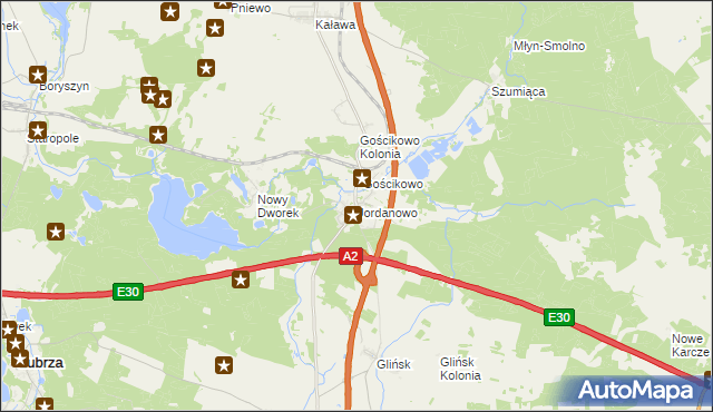 mapa Jordanowo gmina Świebodzin, Jordanowo gmina Świebodzin na mapie Targeo