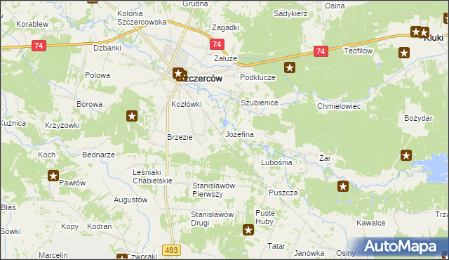 mapa Józefina gmina Szczerców, Józefina gmina Szczerców na mapie Targeo