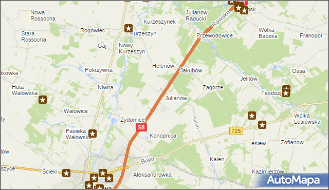 mapa Julianów gmina Rawa Mazowiecka, Julianów gmina Rawa Mazowiecka na mapie Targeo