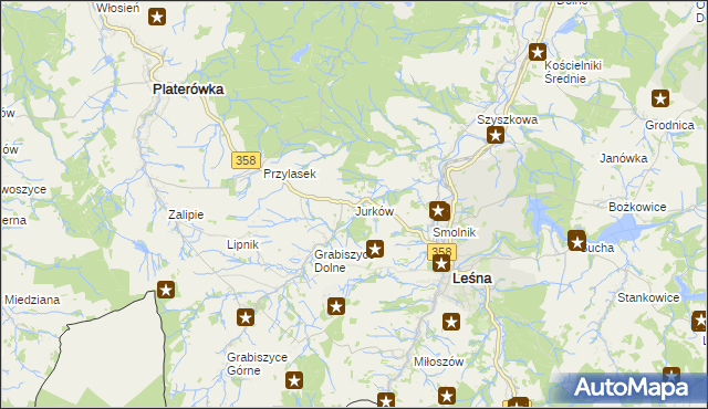 mapa Jurków gmina Leśna, Jurków gmina Leśna na mapie Targeo