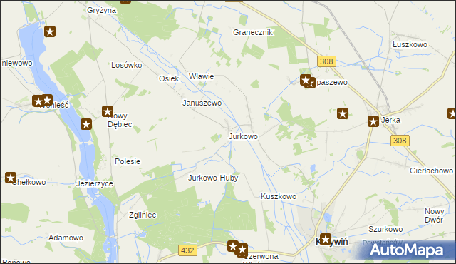 mapa Jurkowo gmina Krzywiń, Jurkowo gmina Krzywiń na mapie Targeo