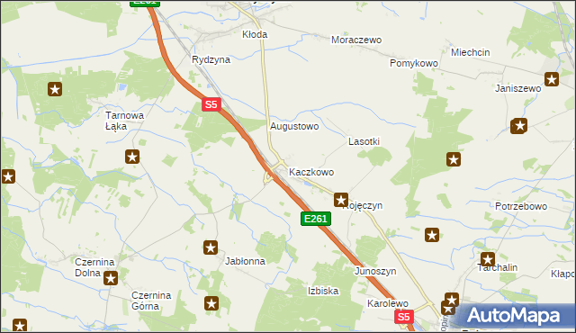 mapa Kaczkowo gmina Rydzyna, Kaczkowo gmina Rydzyna na mapie Targeo