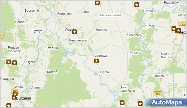 mapa Kalinowa gmina Zapolice, Kalinowa gmina Zapolice na mapie Targeo