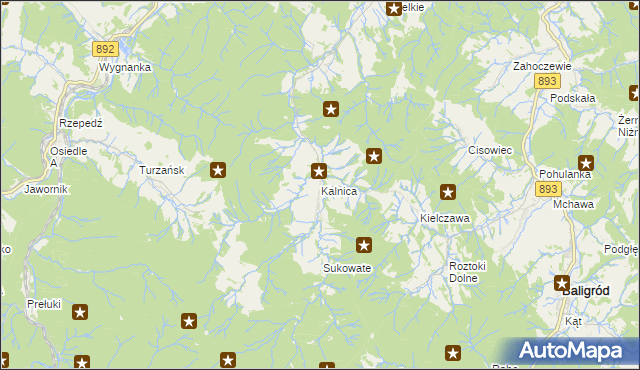 mapa Kalnica gmina Zagórz, Kalnica gmina Zagórz na mapie Targeo