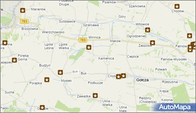 mapa Kamienica gmina Gołcza, Kamienica gmina Gołcza na mapie Targeo