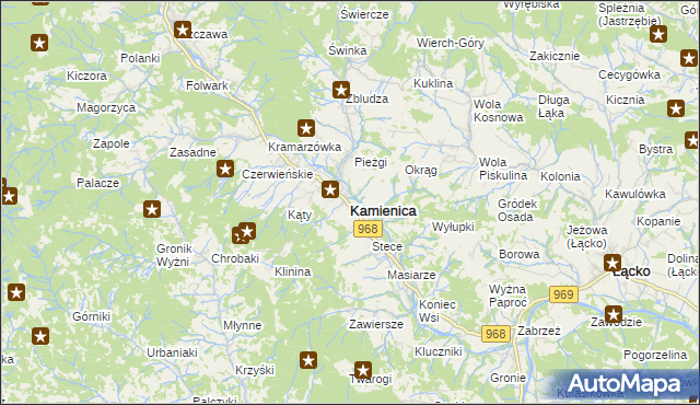 mapa Kamienica powiat limanowski, Kamienica powiat limanowski na mapie Targeo