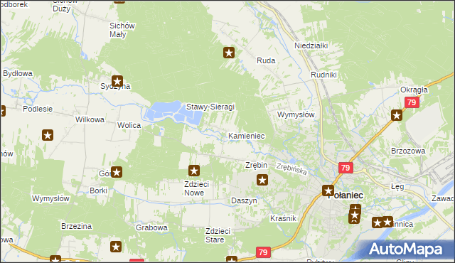 mapa Kamieniec gmina Połaniec, Kamieniec gmina Połaniec na mapie Targeo