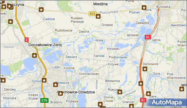 mapa Kaniów gmina Bestwina, Kaniów gmina Bestwina na mapie Targeo