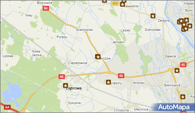 mapa Karczów gmina Dąbrowa, Karczów gmina Dąbrowa na mapie Targeo