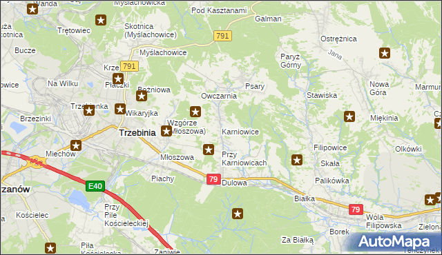 mapa Karniowice gmina Trzebinia, Karniowice gmina Trzebinia na mapie Targeo