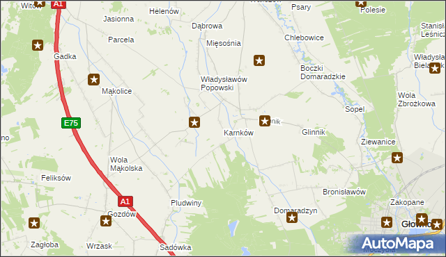 mapa Karnków gmina Głowno, Karnków gmina Głowno na mapie Targeo