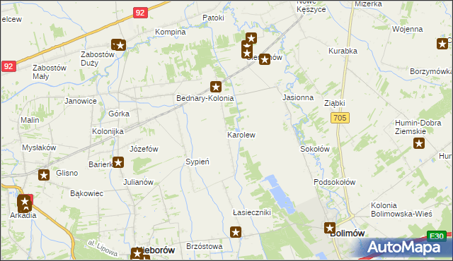 mapa Karolew gmina Nieborów, Karolew gmina Nieborów na mapie Targeo